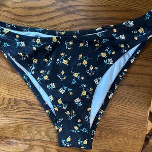 Shade & Shore Black Floral Swim Top with Yellow and Teal Accents